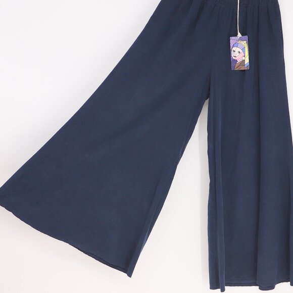 NWT MADE IN ITALY Corduroy Wide Leg Palazzo Pant Navy Elastic Waist OS - Picture 6 of 9